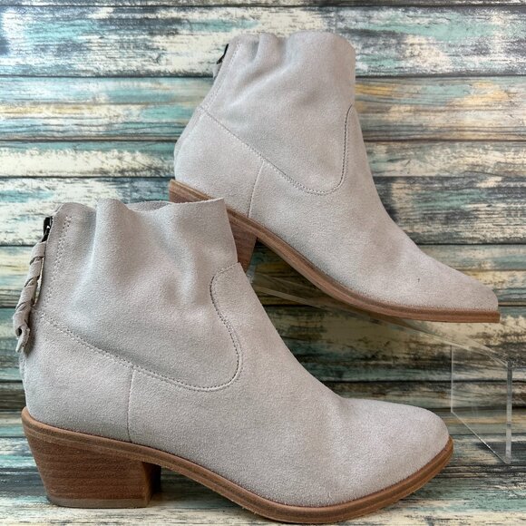 Joie Booties Size 5.5/36 Off White Suede Ankle Block Heel Zip Round Heel Dress - Picture 1 of 10